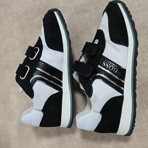 Boss Kids Black and White Velcro Sneakers Size 8.5